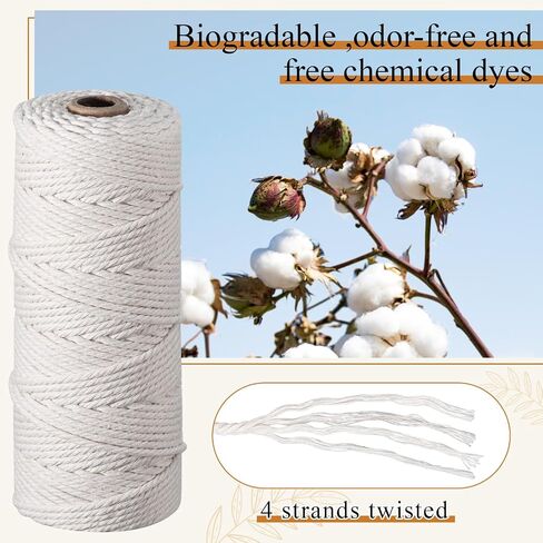 Menkxi 6 Rolls 3 mm x 109 Yards Macrame Cord Cotton Rope Multicolored Macrame String 4 Strand Twisted for Wall Hanging, Plant Hangers, Christmas Crafts, DIY Knitting Macrame Supplies (Beige Series) in Saudi Arabia