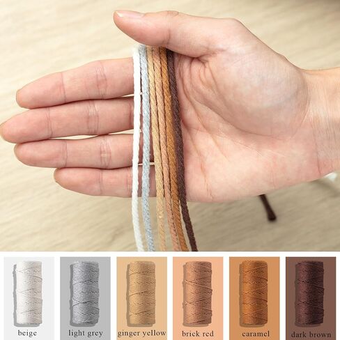 Menkxi 6 Rolls 3 mm x 109 Yards Macrame Cord Cotton Rope Multicolored Macrame String 4 Strand Twisted for Wall Hanging, Plant Hangers, Christmas Crafts, DIY Knitting Macrame Supplies (Beige Series) in Saudi Arabia