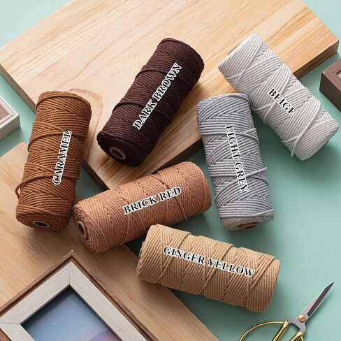 Menkxi 6 Rolls 3 mm x 109 Yards Macrame Cord Cotton Rope Multicolored Macrame String 4 Strand Twisted for Wall Hanging, Plant Hangers, Christmas Crafts, DIY Knitting Macrame Supplies (Beige Series) in Saudi Arabia