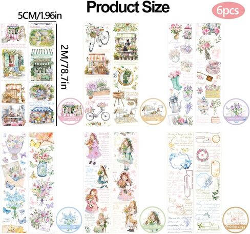 6 رولز بنات فراشة الزهور اشي الشريط مجموعة زهرة النبات اشي الشريط ملصقات واسعة خمر الجمالية اشي الشريط الزخرفية اخفاء الشريط اشي أشرطة ليوميات الحرف سكرابوكينغ اللوازم in Kuwait