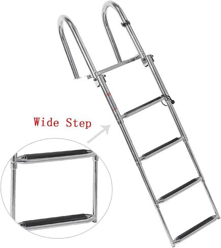 NovelBee 4 Steps Heavy Duty Welded 316 Stainless Steel Pontoon Boat Ladder,Folding Telescoping Rear Entry Dock Ladder with Wide Step,Inboard Handrail and Screws in Saudi Arabia