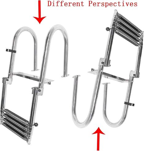 NovelBee 4 Steps Heavy Duty Welded 316 Stainless Steel Pontoon Boat Ladder,Folding Telescoping Rear Entry Dock Ladder with Wide Step,Inboard Handrail and Screws in Saudi Arabia