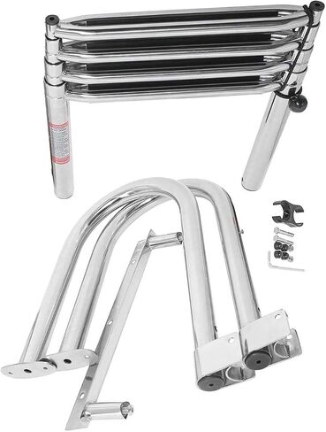 NovelBee 4 Steps Heavy Duty Welded 316 Stainless Steel Pontoon Boat Ladder,Folding Telescoping Rear Entry Dock Ladder with Wide Step,Inboard Handrail and Screws in Saudi Arabia