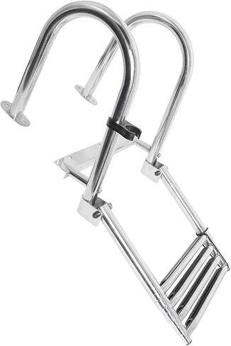 NovelBee 4 Steps Heavy Duty Welded 316 Stainless Steel Pontoon Boat Ladder,Folding Telescoping Rear Entry Dock Ladder with Wide Step,Inboard Handrail and Screws in Saudi Arabia