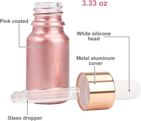 6 قطع، زجاجة قطارة للزيوت العطرية من الزجاج الوردي المطلي سعة 10 مل، قوارير زجاجية سميكة فارغة لتوزيع العطور مع ماصة زجاجية وغطاء ذهبي وردي، حامل سائل للسفر، حاوية حماية من الأشعة - قمعان مجانيان in Kuwait