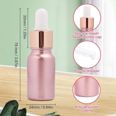 6 قطع، زجاجة قطارة للزيوت العطرية من الزجاج الوردي المطلي سعة 10 مل، قوارير زجاجية سميكة فارغة لتوزيع العطور مع ماصة زجاجية وغطاء ذهبي وردي، حامل سائل للسفر، حاوية حماية من الأشعة - قمعان مجانيان in Kuwait