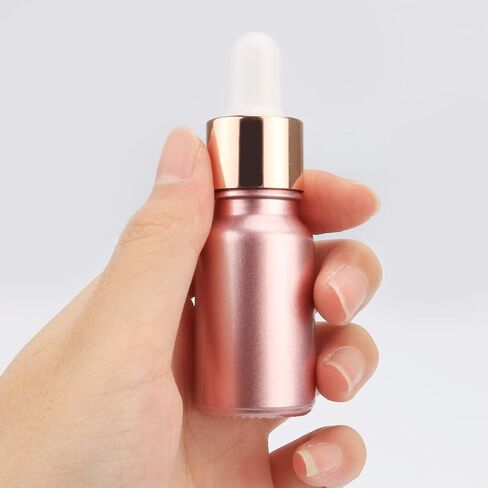 6 قطع، زجاجة قطارة للزيوت العطرية من الزجاج الوردي المطلي سعة 10 مل، قوارير زجاجية سميكة فارغة لتوزيع العطور مع ماصة زجاجية وغطاء ذهبي وردي، حامل سائل للسفر، حاوية حماية من الأشعة - قمعان مجانيان in Kuwait