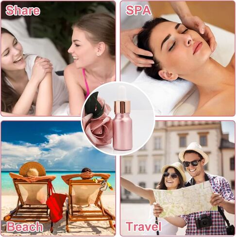 6 قطع، زجاجة قطارة للزيوت العطرية من الزجاج الوردي المطلي سعة 10 مل، قوارير زجاجية سميكة فارغة لتوزيع العطور مع ماصة زجاجية وغطاء ذهبي وردي، حامل سائل للسفر، حاوية حماية من الأشعة - قمعان مجانيان in Kuwait