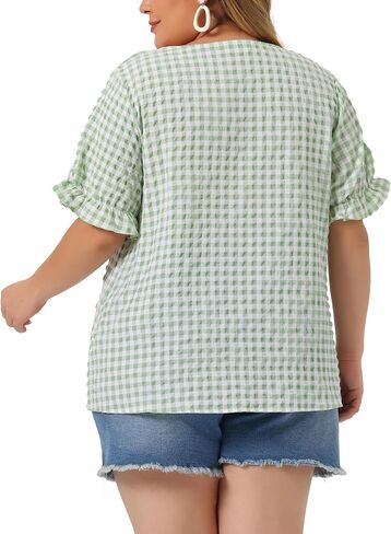 Agnes Orinda Women's Plus Size Gingham Tops 1950s Sweetheart Neck Flounce Sleeve Summer Blouse Top in Saudi Arabia