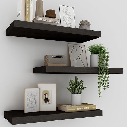 Black Floating Shelves for Wall Set of 3, 16" Black Wall Shelves for Home Decor, Frame Display Wall Mounted White Floating Shelf for Living Room, Bedroom, Bathroom, Kitchen in Saudi Arabia