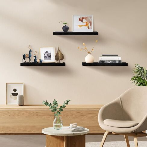 Black Floating Shelves for Wall Set of 3, 16" Black Wall Shelves for Home Decor, Frame Display Wall Mounted White Floating Shelf for Living Room, Bedroom, Bathroom, Kitchen in Saudi Arabia