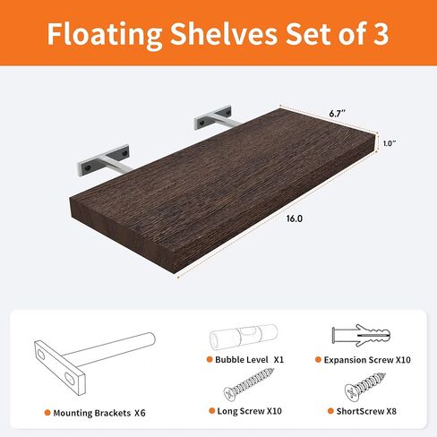 Black Floating Shelves for Wall Set of 3, 16" Black Wall Shelves for Home Decor, Frame Display Wall Mounted White Floating Shelf for Living Room, Bedroom, Bathroom, Kitchen in Saudi Arabia
