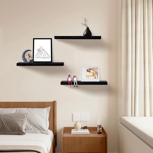 Black Floating Shelves for Wall Set of 3, 16" Black Wall Shelves for Home Decor, Frame Display Wall Mounted White Floating Shelf for Living Room, Bedroom, Bathroom, Kitchen in Saudi Arabia