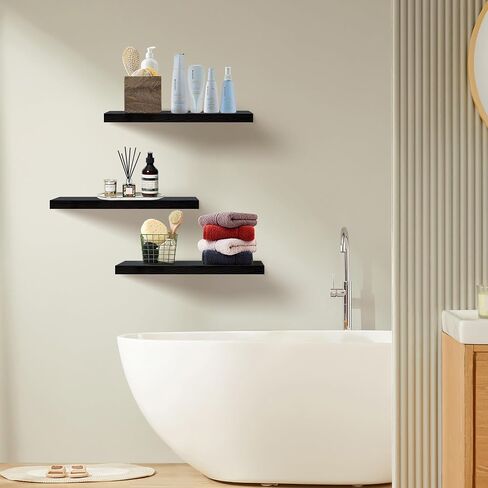 Black Floating Shelves for Wall Set of 3, 16" Black Wall Shelves for Home Decor, Frame Display Wall Mounted White Floating Shelf for Living Room, Bedroom, Bathroom, Kitchen in Saudi Arabia