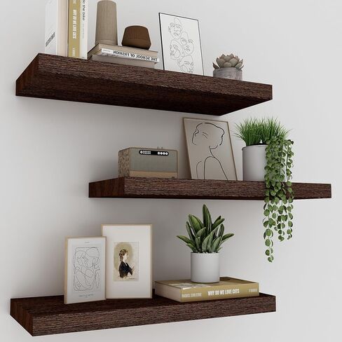 Black Floating Shelves for Wall Set of 3, 16" Black Wall Shelves for Home Decor, Frame Display Wall Mounted White Floating Shelf for Living Room, Bedroom, Bathroom, Kitchen in Saudi Arabia