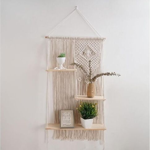 Macrame Shelf Boho Shelf Hanging Shelf Wall Shelves for Plants Books Ornaments Vases in Saudi Arabia