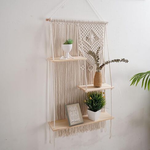 Macrame Shelf Boho Shelf Hanging Shelf Wall Shelves for Plants Books Ornaments Vases in Saudi Arabia