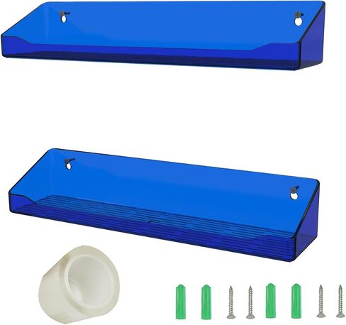 15 Inch Floating Wall Mounted Shelves, Acrylic Floating Shelvesn, Toy Picture Ledge Display Shelf, Clear Funko Pop Display Case, Mini Bookshelf, Color of Macaron (Transparent Blue) in Saudi Arabia