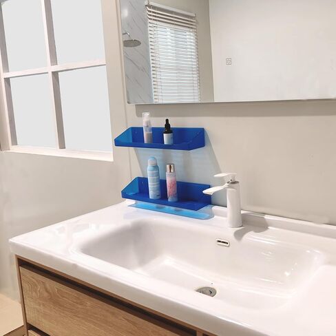 15 Inch Floating Wall Mounted Shelves, Acrylic Floating Shelvesn, Toy Picture Ledge Display Shelf, Clear Funko Pop Display Case, Mini Bookshelf, Color of Macaron (Transparent Blue) in Saudi Arabia