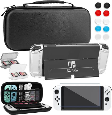 GOODVANCE Black Carrying Case for Nintendo Switch, Portable Hardshell Pouch Travel Storage Bag with PC Protective Shell, Screen Protector, 10pcs Thumb Caps and 2pcs Clear Card Cases (White & Black) in Saudi Arabia