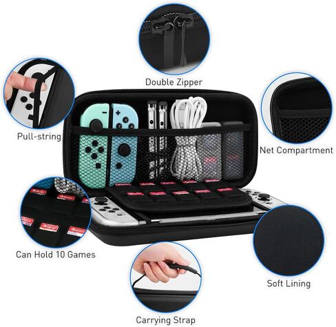 GOODVANCE Black Carrying Case for Nintendo Switch, Portable Hardshell Pouch Travel Storage Bag with PC Protective Shell, Screen Protector, 10pcs Thumb Caps and 2pcs Clear Card Cases (White & Black) in Saudi Arabia