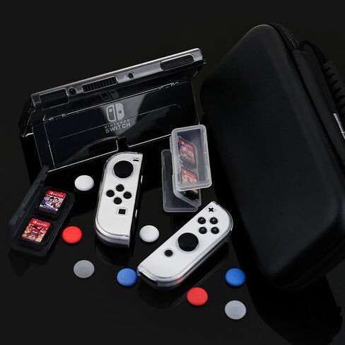 GOODVANCE Black Carrying Case for Nintendo Switch, Portable Hardshell Pouch Travel Storage Bag with PC Protective Shell, Screen Protector, 10pcs Thumb Caps and 2pcs Clear Card Cases (White & Black) in Saudi Arabia