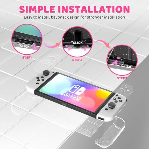 حقيبة حمل RHOTALL باللون الوردي اللامع لجهاز Nintendo Switch OLED، حقيبة سفر صلبة محمولة لملحقات Switch OLED مع غطاء حماية لامع شفاف، وحزام كتف، وغطاءين للإبهام in Kuwait