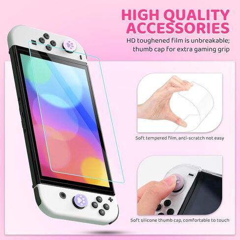 حقيبة حمل RHOTALL باللون الوردي اللامع لجهاز Nintendo Switch OLED، حقيبة سفر صلبة محمولة لملحقات Switch OLED مع غطاء حماية لامع شفاف، وحزام كتف، وغطاءين للإبهام in Kuwait