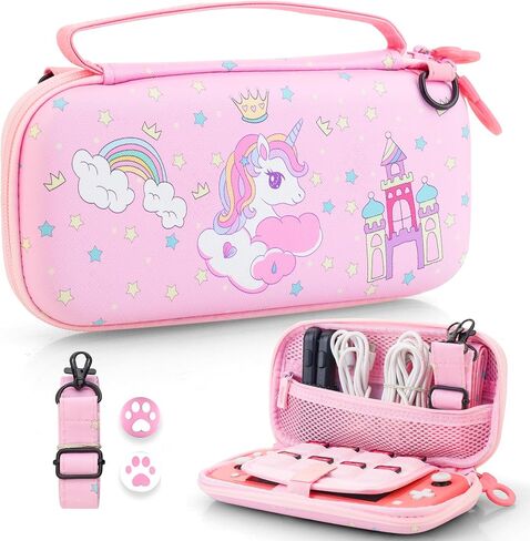 GOODVANCE Pink Carrying Case for Nintendo Switch Lite, Hard Protective Travel Case, Cute Portable Storage Bag for Girls Gifts Switch Lite Accessories with 8 Card Slots, Shoulder Strap & Thumb Caps in Saudi Arabia