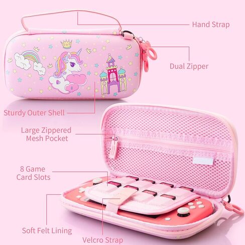 GOODVANCE Pink Carrying Case for Nintendo Switch Lite, Hard Protective Travel Case, Cute Portable Storage Bag for Girls Gifts Switch Lite Accessories with 8 Card Slots, Shoulder Strap & Thumb Caps in Saudi Arabia