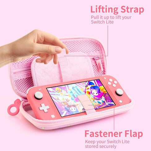 GOODVANCE Pink Carrying Case for Nintendo Switch Lite, Hard Protective Travel Case, Cute Portable Storage Bag for Girls Gifts Switch Lite Accessories with 8 Card Slots, Shoulder Strap & Thumb Caps in Saudi Arabia