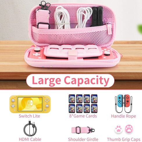 GOODVANCE Pink Carrying Case for Nintendo Switch Lite, Hard Protective Travel Case, Cute Portable Storage Bag for Girls Gifts Switch Lite Accessories with 8 Card Slots, Shoulder Strap & Thumb Caps in Saudi Arabia