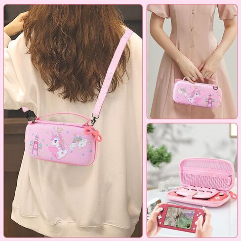 GOODVANCE Pink Carrying Case for Nintendo Switch Lite, Hard Protective Travel Case, Cute Portable Storage Bag for Girls Gifts Switch Lite Accessories with 8 Card Slots, Shoulder Strap & Thumb Caps in Saudi Arabia