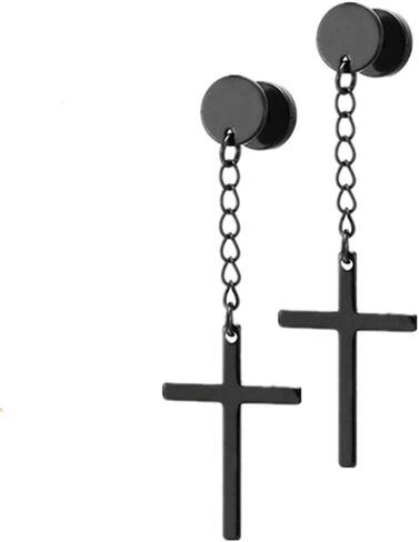 الدينية الصليب استرخى شرابة طقم من الحلقان الفولاذ المقاوم للصدأ مثقوب نفق مقاييس ترصيع معلقة الصليب القرط للرجال النساء in Saudi Arabia
