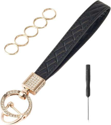 Leather Keychain Wristlet, Leather Car Key Chain with 5 Key Ring and Anti-Lost d Ring, Key Fob Keychain Wristlet in Saudi Arabia