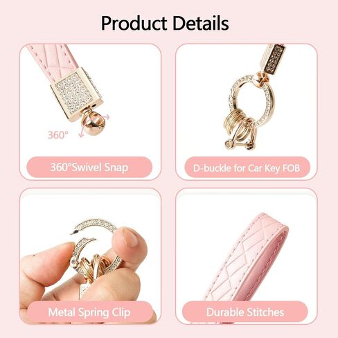 Leather Keychain Wristlet, Leather Car Key Chain with 5 Key Ring and Anti-Lost d Ring, Key Fob Keychain Wristlet in Saudi Arabia