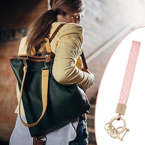 Leather Keychain Wristlet, Leather Car Key Chain with 5 Key Ring and Anti-Lost d Ring, Key Fob Keychain Wristlet in Saudi Arabia