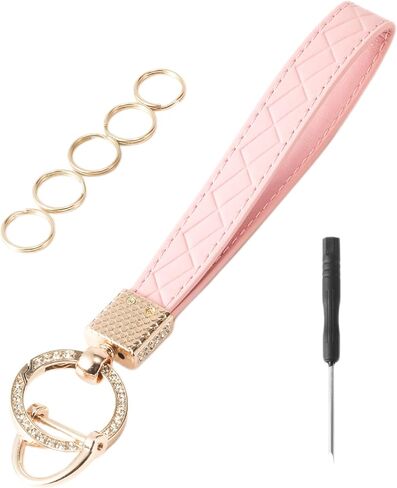 Leather Keychain Wristlet, Leather Car Key Chain with 5 Key Ring and Anti-Lost d Ring, Key Fob Keychain Wristlet in Saudi Arabia