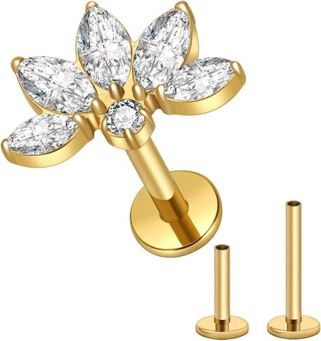التيتانيوم الغضروف مسمار الخيوط الزنمة القرط Labret مجوهرات 16 جرام شقة عودة مسمار الأذن ثقب المجوهرات للمرأة هدية in Kuwait