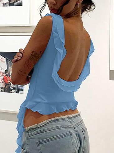 korssyee Womens Summer Cropped Tank Tops Y2K Going Out Sleeveless Scoop Neck Mesh Fitted Crop Camisole Shirt in Kuwait