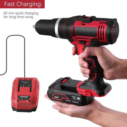 Cordless Drill 20V, Electric Power Drill Drivers Set 1/2'' Keyless Metal Chuck, 2.0AH Lithium-ion Battery & Fast Charger, 2 Variable Speed,350 In-lb Torque, 16+3 Stage Settings & 42 pcs Drill Bits (A) in Saudi Arabia