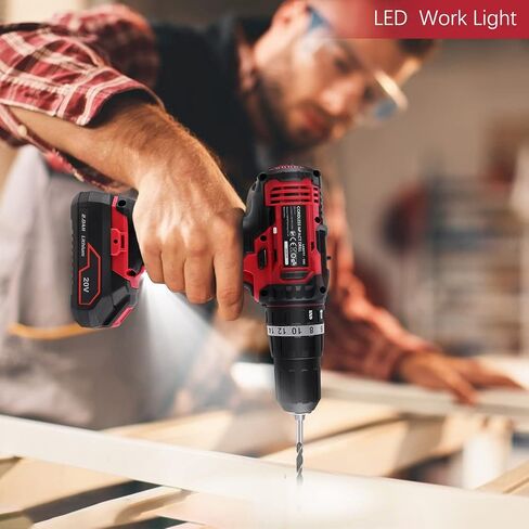 Cordless Drill 20V, Electric Power Drill Drivers Set 1/2'' Keyless Metal Chuck, 2.0AH Lithium-ion Battery & Fast Charger, 2 Variable Speed,350 In-lb Torque, 16+3 Stage Settings & 42 pcs Drill Bits (A) in Saudi Arabia