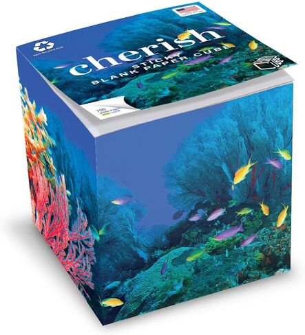 (Cherish Sticky Design) Blank White 3.5 Inch Note Cube Made in USA (Paper US or CAN) 100% Recycled 700 Tear-Off Pages (Not Loose) in Saudi Arabia