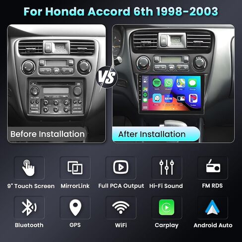 2G+64G Car radio for Honda Accord 6th 1998 1999 2000 2001 2002 2003 2004 with Apple CarPlay Andriod Auto,9'' IPS 1080P Touchscreen/16 EQ/HiFi Audio/WiFi/Bluetooth/GPS/FM Radio/AHD Backup Camera Mic in Saudi Arabia