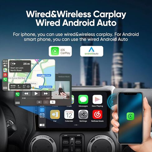 10.2 Inch Car Radio Stereo Navigation for Jeep Wrangler JK Compass Grand Cherokee Dodge Ram CarPlay Android Auto 5G WiFi 4 Core 1280 * 720 Resolution with GPS 48EQ Airplay Rear 1080P Camera SWC in Saudi Arabia