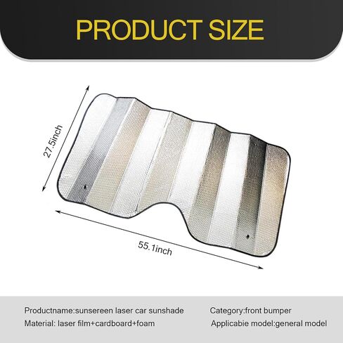 1 PC Car Front Windshield Sunshade, 55.11" x 27.55" Honeycomb Foam Process Multi-Layer Thickened Reflective Cooling Sunshade, Interior Protection Accessories, for Cars, SUVs, Trucks (Silver) in Saudi Arabia
