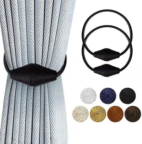 Strong Magnetic Curtain Tiebacks with Upgrade Larger Magnet,2Pack Upgrade Magnet Modern Curtain Holdbacks Decorative Tie Backs for Drapery Window Treatment Decor (Black) in Saudi Arabia