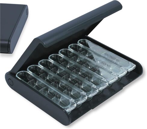 24/7 MEDICASE Danish Design Pill Box for 7 Days - Small Size Day Dispensers with 4 Compartments. Discreet and Stylish Pill Box in Scandinavian Trend Colors (Dark Blue) in Saudi Arabia