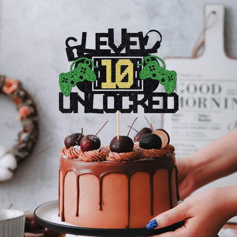 Level 10 Unlock Cake Toppers Video Game Cake Toppers Game Console Controllers Gaming Headsets Birthday Cake Toppers (10), Multicolor in Saudi Arabia