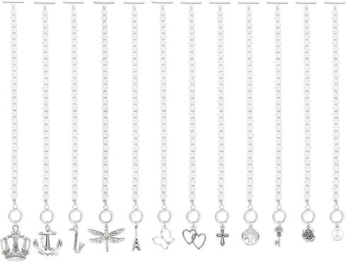 FINGERINSPIRE 12Pcs 10Inch White Individual Pearl Beaded Wedding Cake Pulls 12Style Wedding Cake Charm Pull with Alloy Silver Charm Bracelet for Birthday Party Wedding Decoration Bridesmaid Luncheon in Saudi Arabia